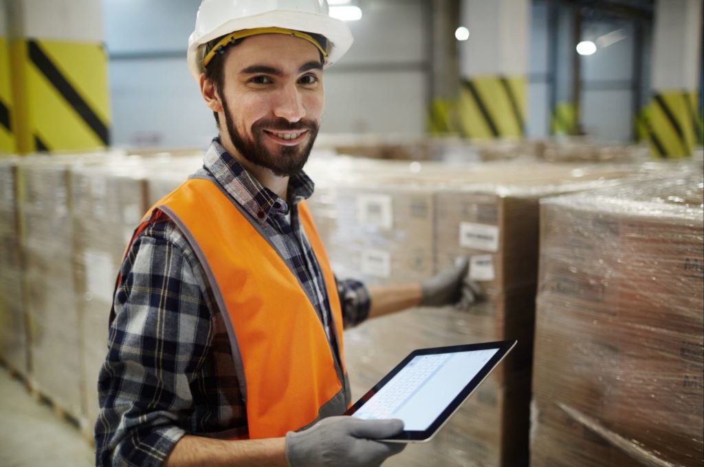 Warehouse worker with a tablet.